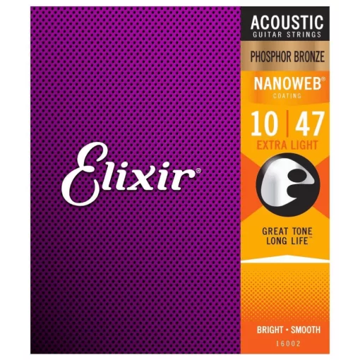 Elixir Nanoweb Phosphor Bronze Extra Light Acoustic Guitar Strings (.10 – .047)