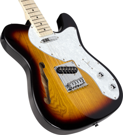 SX Tele Semi-Hollow Body Electric Guitar – 3 Tone Sunburst - Image 4