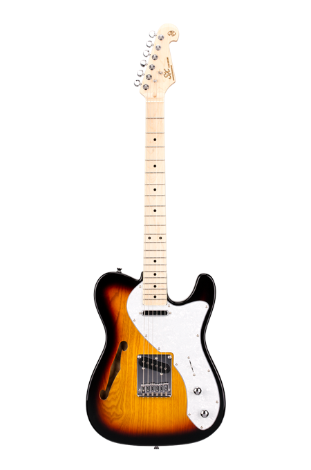 SX Tele Semi-Hollow Body Electric Guitar – 3 Tone Sunburst - Image 2